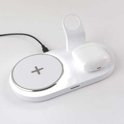 Plastic Wit 4 In 1 Draadloze Oplader Voor Telefoon Oortelefoon Kijk Snel Opladen
