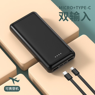 Draagbare powerbank met micro USB- en type C-invoerpoorten voor smartphones