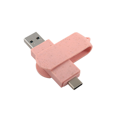 Type C USB Flash Drives Roze plastic met stro, recyclebaar materiaal en aangepast logo