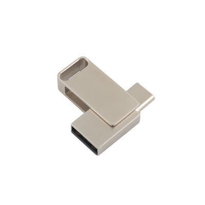 Waterdichte zilveren metalen USB-flashdrive met USB 2.0 en type C-gravering en afdruk van logo