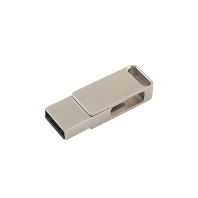 Waterdichte zilveren metalen USB-flashdrive met USB 2.0 en type C-gravering en afdruk van logo