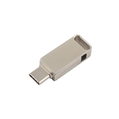 Waterdichte zilveren metalen USB-flashdrive met USB 2.0 en type C-gravering en afdruk van logo
