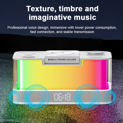 Kleurrijke lichten draadloos oplader voor iPhone iWatch en AirPods met Bluetooth speaker