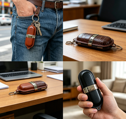 Leren USB-geheugen van klasse A Leren USB-flashdrive-flashdrive met klasse A-chip en leren buitenkant voor managers