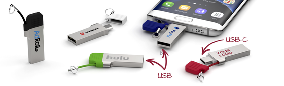 Type c usb-flashdrive met usb A met metalen deksel met kleine ketting kan logo laseren en afdrukken hoge snelheid 3.2 usb en 3.1 usb