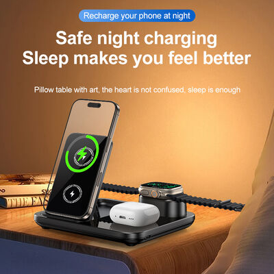 15W Fast Charging 3 in 1 draadloos oplader met opvouwbaar ontwerp en magnetische zuigkracht