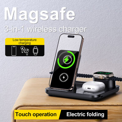15W Fast Charging 3 in 1 draadloos oplader met opvouwbaar ontwerp en magnetische zuigkracht
