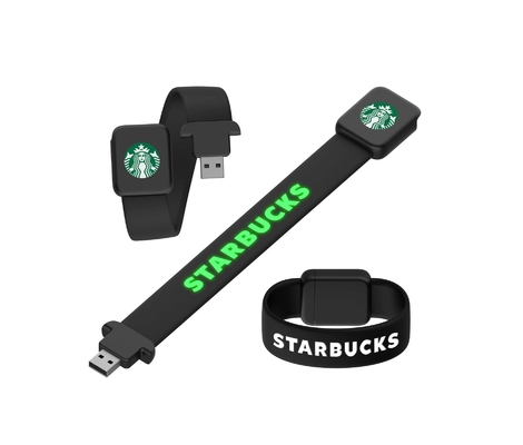 Glanzend bij het lezen op de computer Siliconen polsband USB met LED-lichtlaserlogo