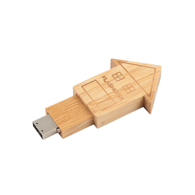 Custom Logo Huisvormige Houten USB Flash Drive met natuurlijk hout voor zakelijke cadeautjes