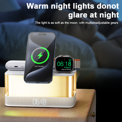 Kleurrijke lichten draadloos oplader voor iPhone iWatch en AirPods met Bluetooth speaker