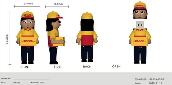 DHL Delivery Woman Persoon Cartoon USB Flash Drive gemaakt door klantontwerp